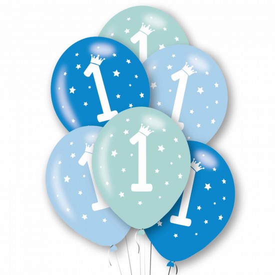 Age 1 Blue Tone Mix Latex Balloons 11"/27.5cm - 10 PKG/6