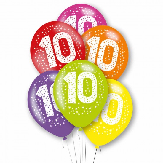 Age 10 Primary Mix Latex Balloons 11"/27.5cm - 10 PKG/6