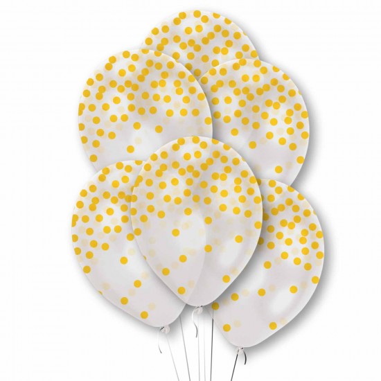 Gold Printed Confetti Clear Latex Balloons 11"/27.5cm - 10 PKG/6