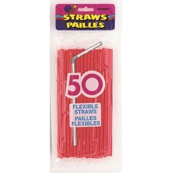 50  Ruby Red Designer Flex Straws