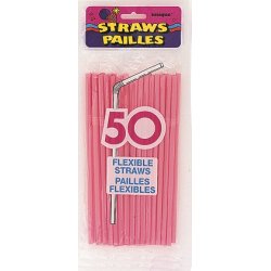 50  Hot Pink Designer Flex Straws